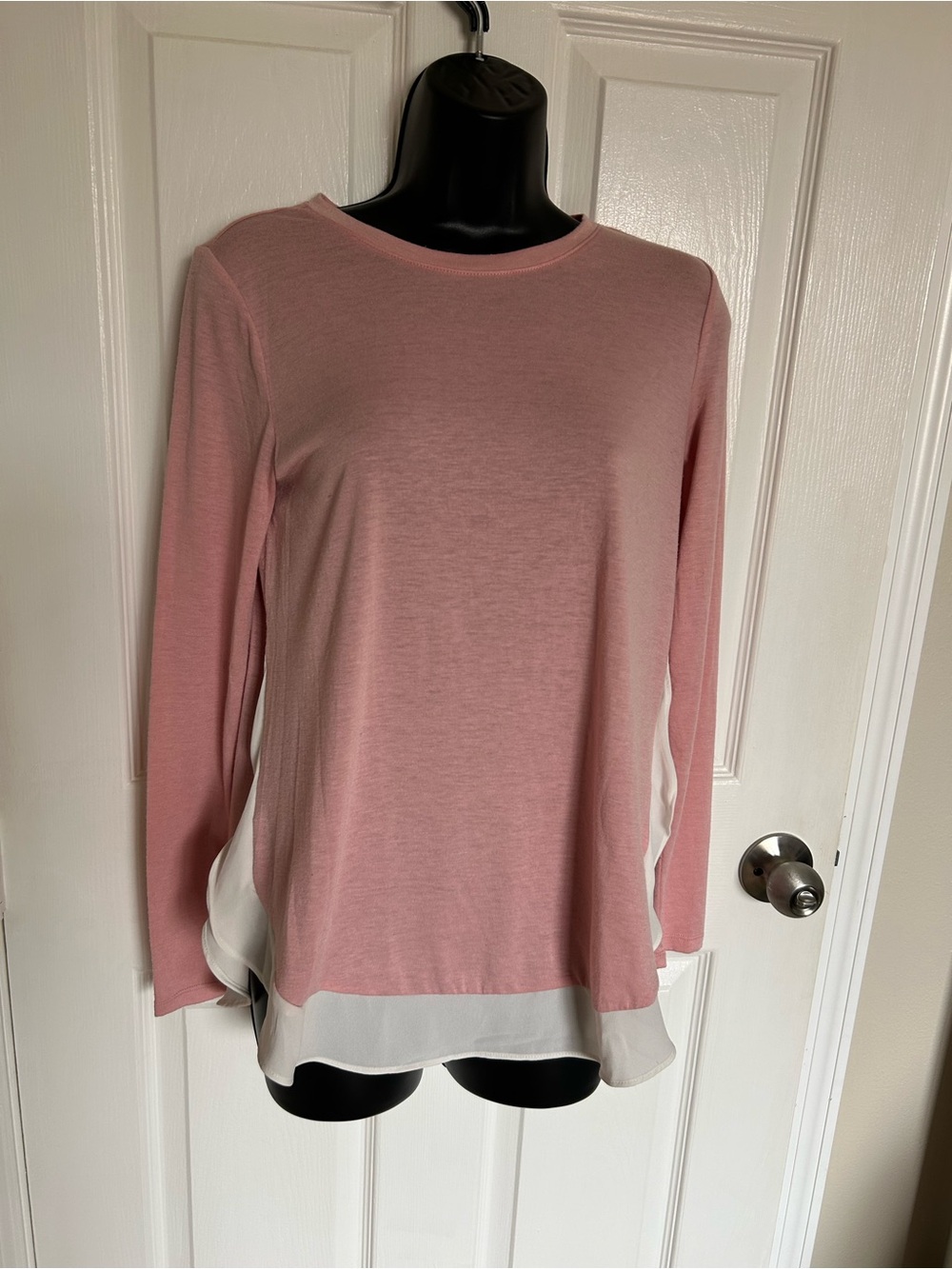 LOFT Pink Long Sleeve Top with White Layered Hem